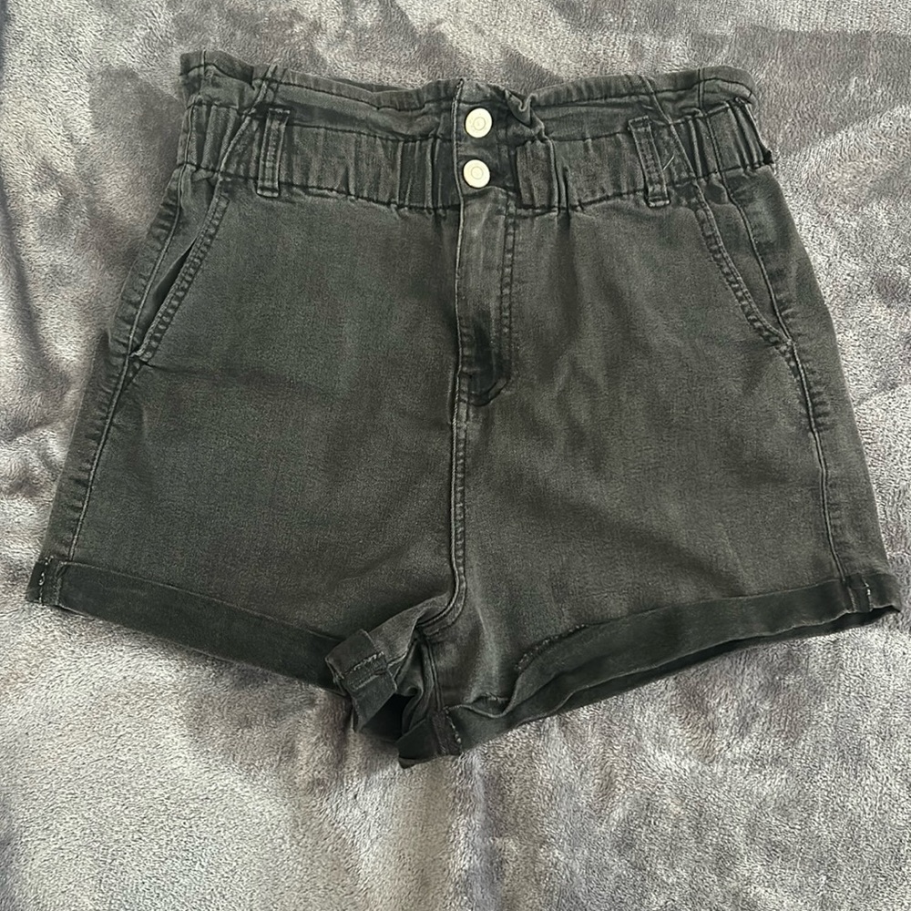 Black high rise denim shorts from Walmart brand No Boundaries